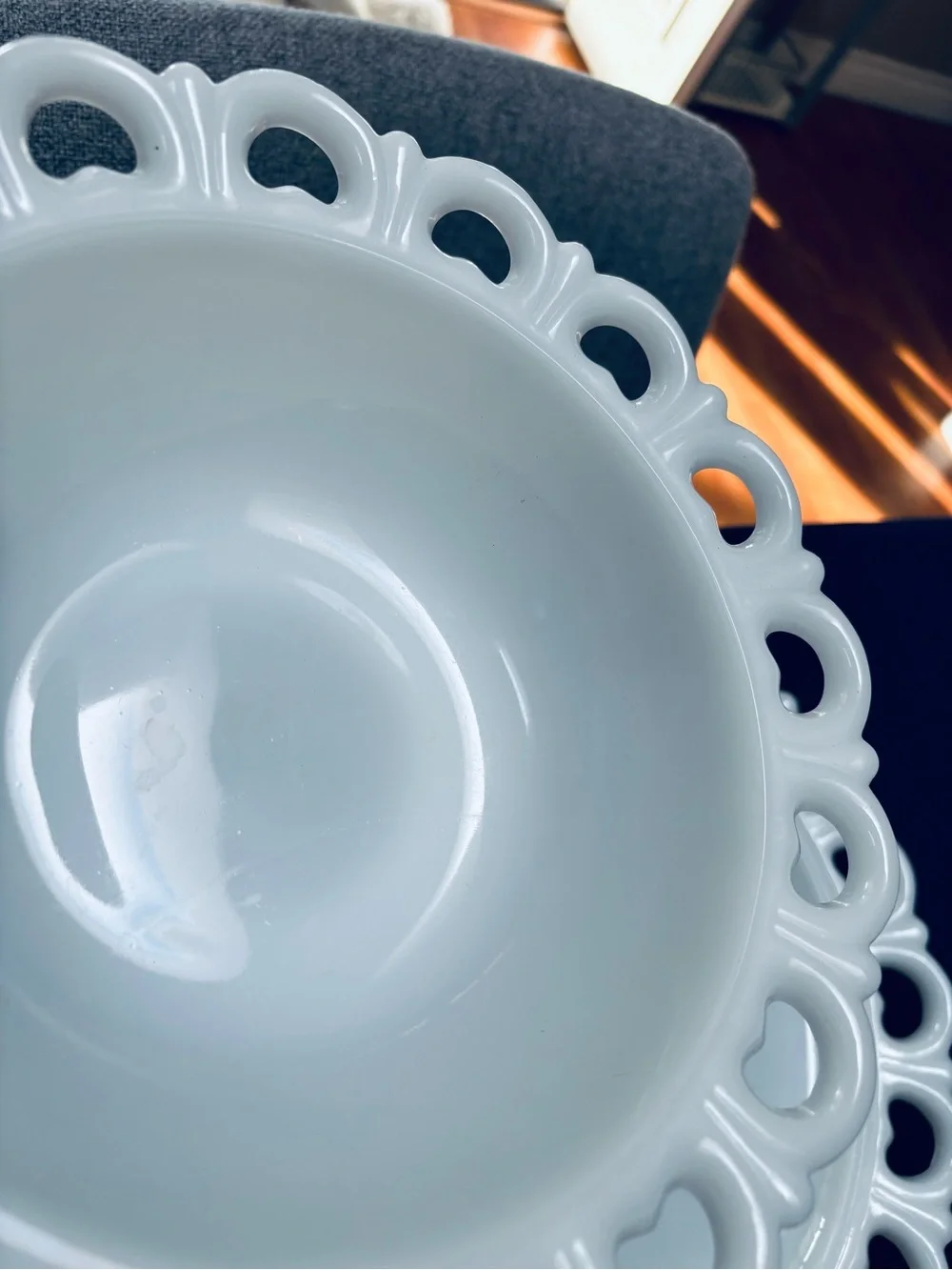 Fire King White Lace-Edge Milk Glass Bowl and Platter Set